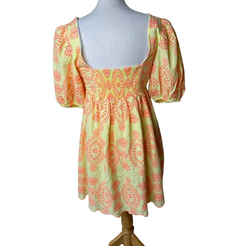 LILLY PULITZER Sarafina Short Sleeve Dress Calla Yellow Gingham Seersucker ISL 8
